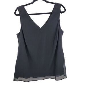 Vintage 80's S.L. Fashions Formal Tank Blouse 16W Black Chiffon Overlay V-neck